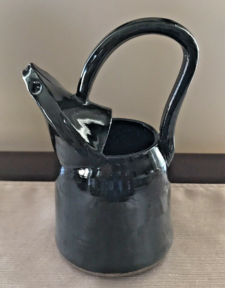 Handcrafted Studio Pottery Small Black Pitcher Unique Spout 6.75"