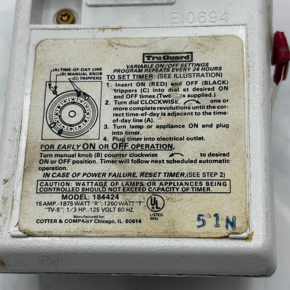 Tru-Guard 24-Hour Mechanical Timer 184424 ⭐
