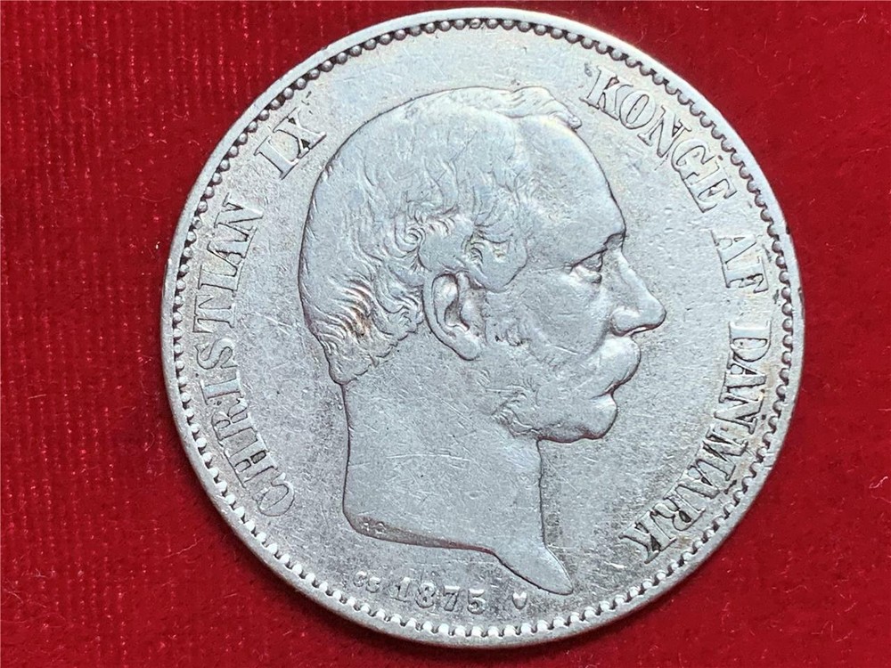 DENMARK 1875 2 KRONER SILVER KM-798.1 VF CLEANED
