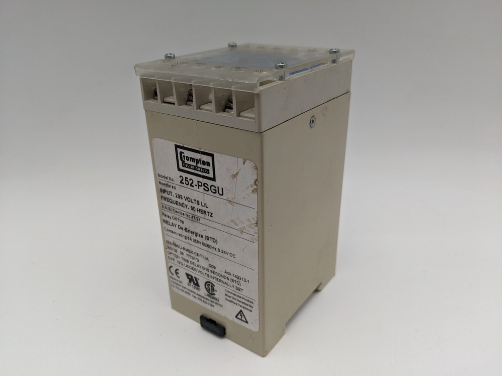 Crompton 252-PSGU Time Delay Relay 0-10 Seconds Adjustable 5 Amp 250 VAC 24 VDC