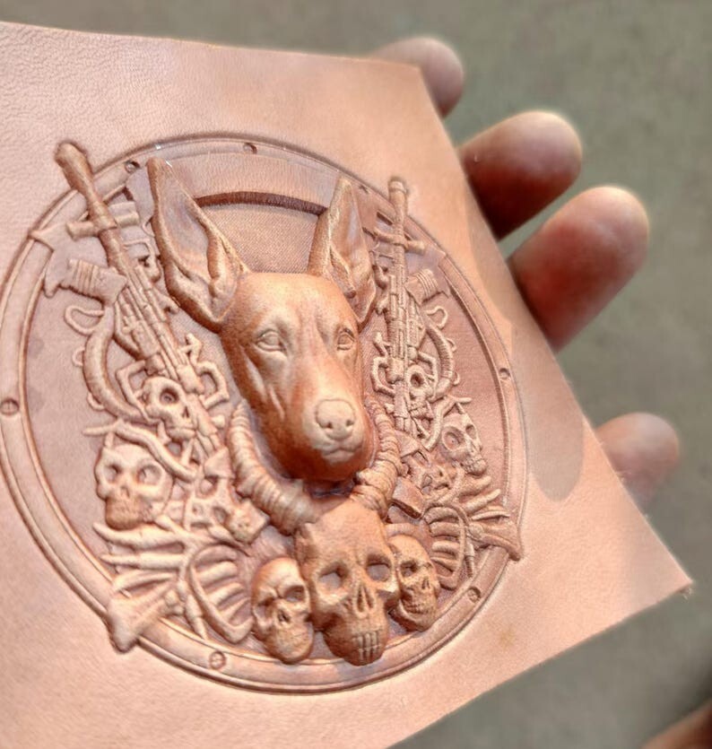 3D Doberman Skull Leather Mold Alloy Carving Tool for Bold Leather Projects