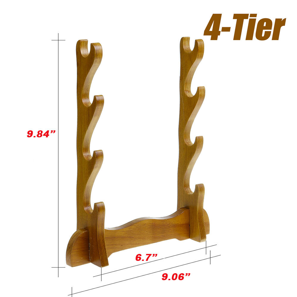 4-Tiers Samurai Solid Wood Mount Sword Tanto Katana Stand Bracket Rack Display