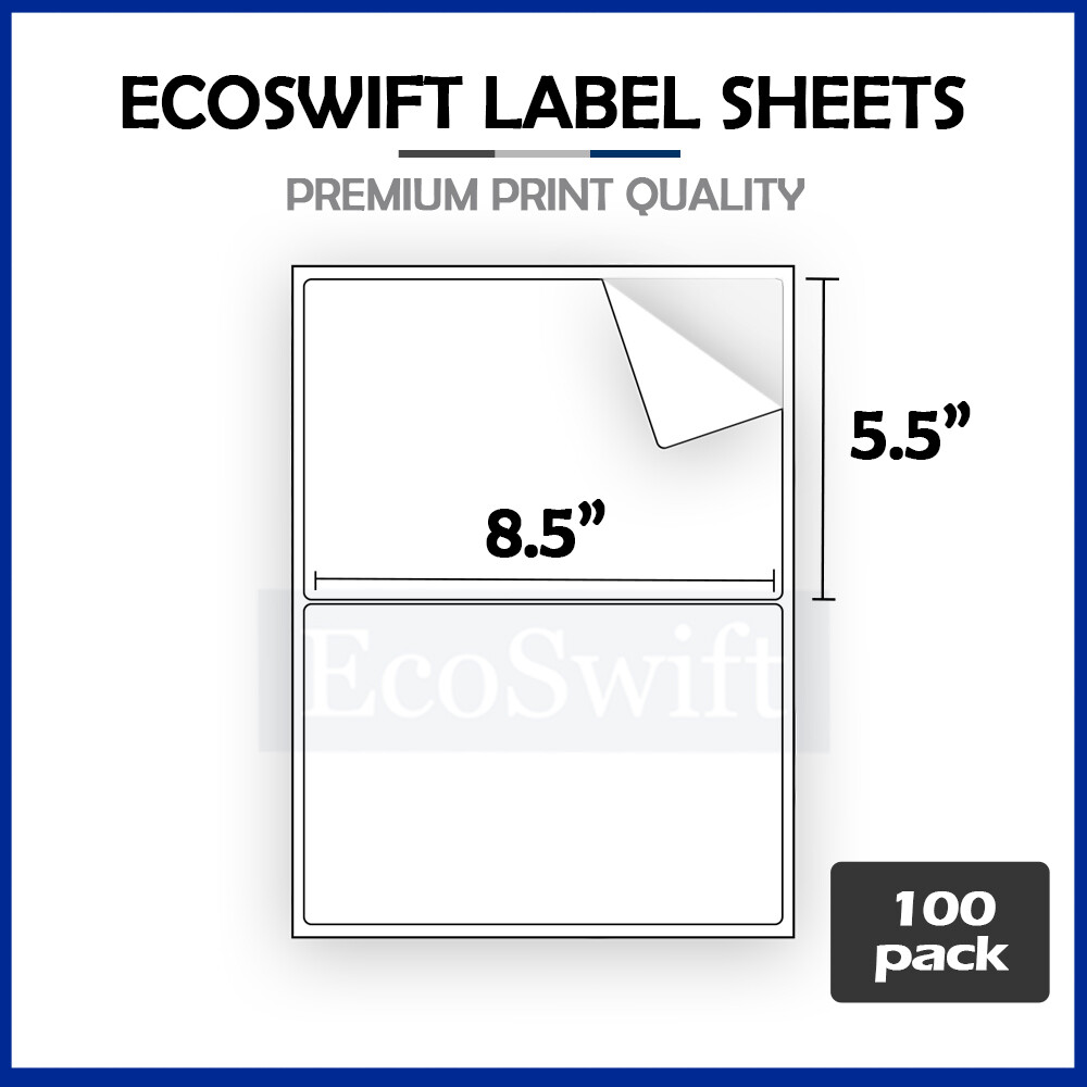 200 Shipping Labels 8.5x5.5 Half Sheets Self Adhesive 2 Per Sheet - EcoSwift