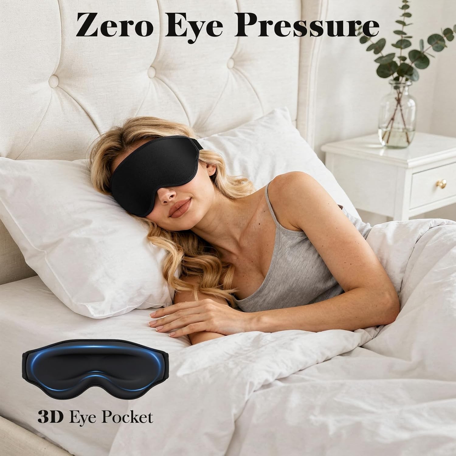 3D Eye Mask Sleep Mask for Men & Women, 100% Pressure-Free & Light Block- Black
