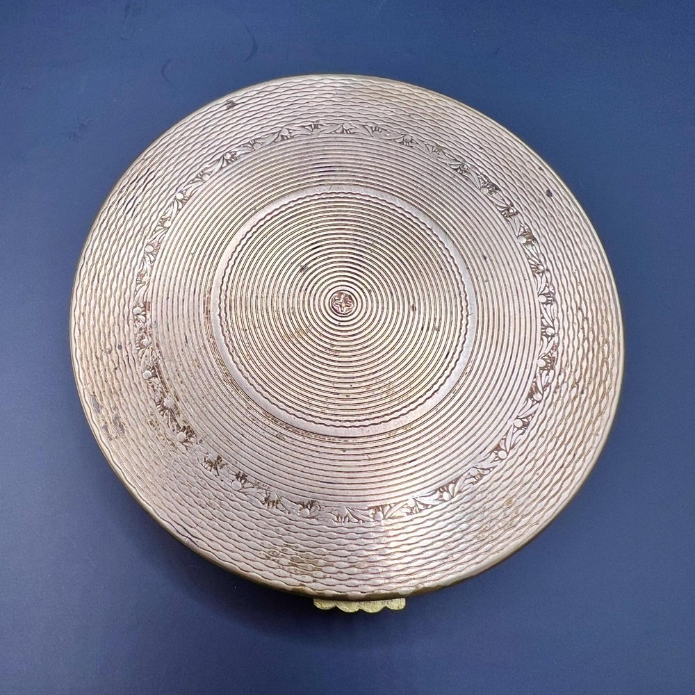Vintage Soviet Vanity Face Puff Powder Box Compact Case Mirror Brass Enamel
