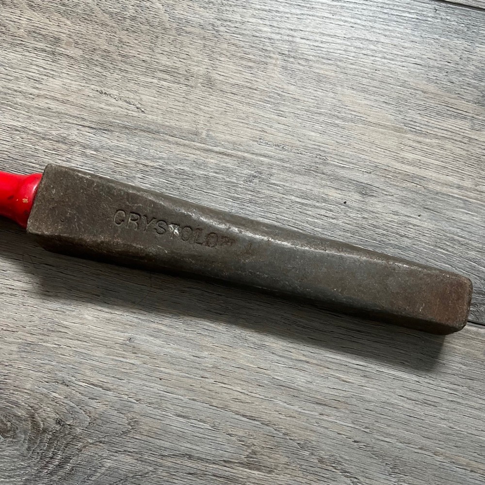 Vintage Crystolon Rectangular Metal Block File Knife Sharpener Red Handle