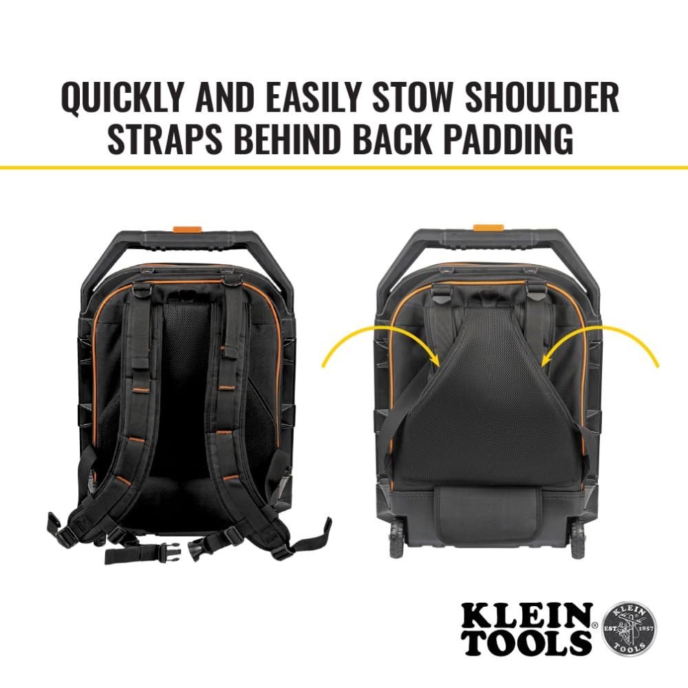 Klein Tools 55604 Rolling Tool Backpack, Tool Bag with 28 Pockets, Heavy Duty...