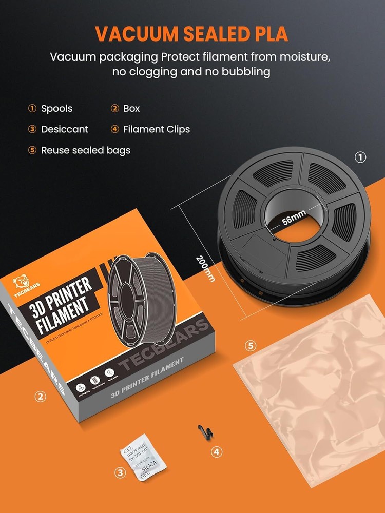 TECBEARS 8KG PLA 3D Printer Filament Bundle 1.75mm Less Stringing Entry Level