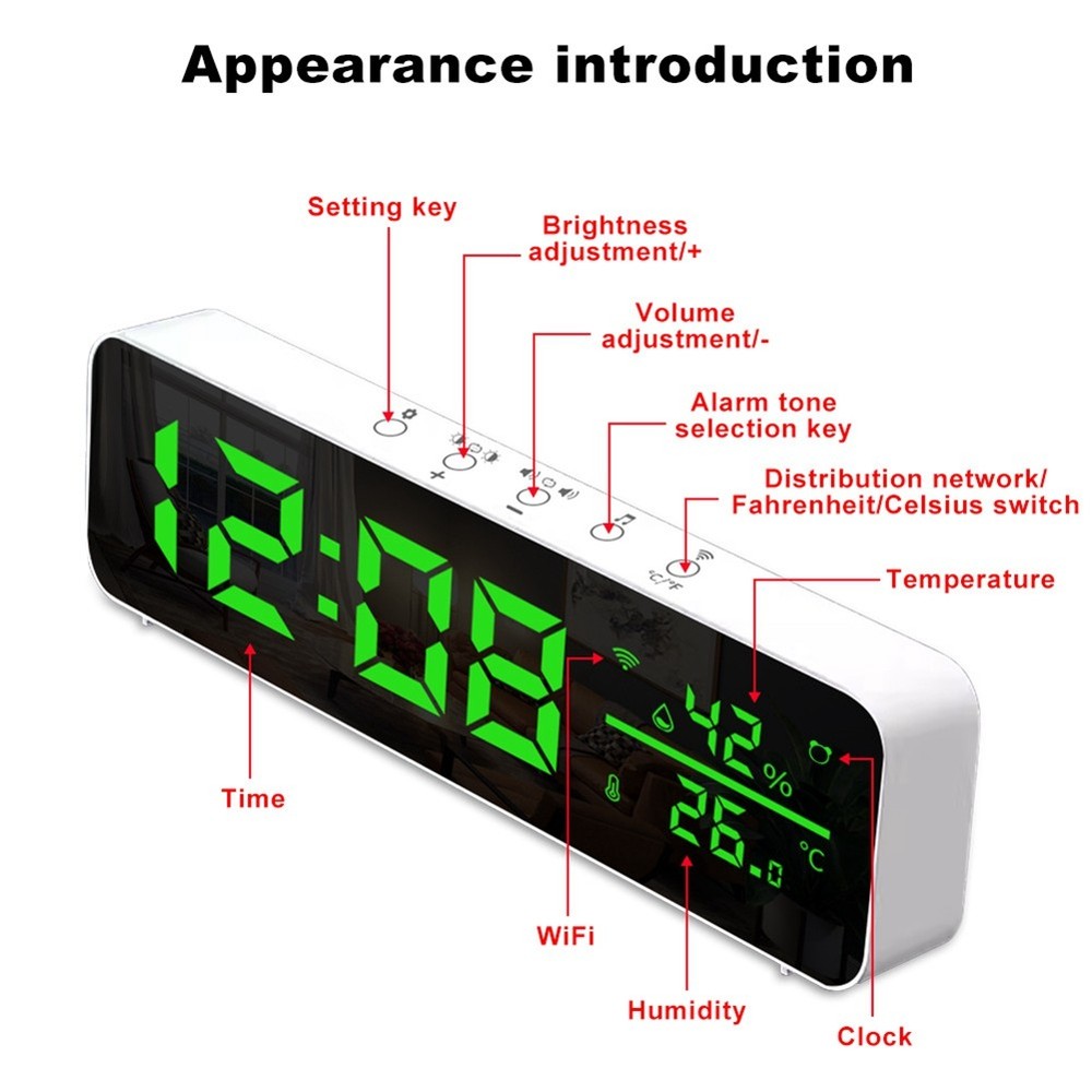 Tuya Wifi Temperature and Humidity Alarm Clock Multi-Function LED Digital2919