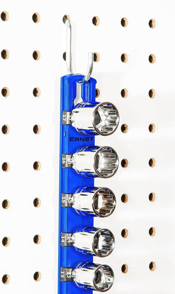 Ernst 18-Inch Socket Organizer with Twist Lock Clips - Secure & Durable Red