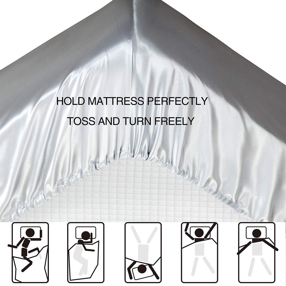 Satin Bed Sheets Full Size Sets, Silver Grey Silk Sheets, 4 - Pieces Soft Bed...