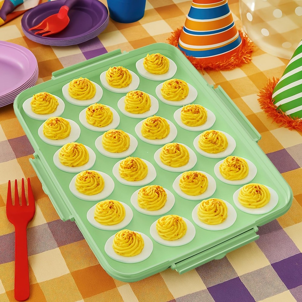 Deviled Egg Containers with Lid - 2 Pack 48 Count Reusable Platter Storage Tr...