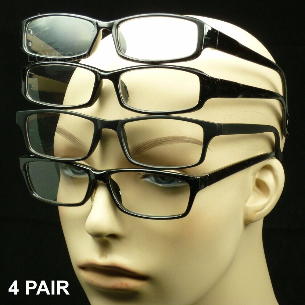 4 PK Mens Rectangular Blue Light Blocking Reading Glasses Unisex Readers