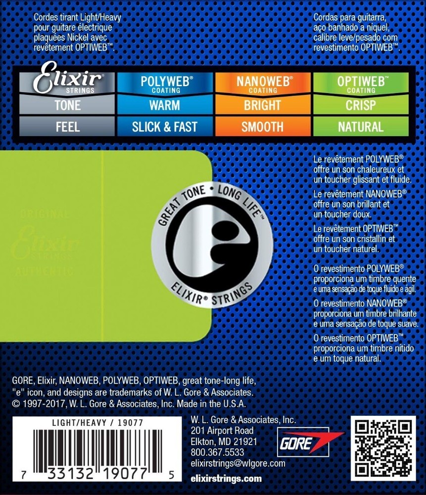 Elixir 19077 Electric Steel Optiweb Light 10-52 Electric Guitar Strings