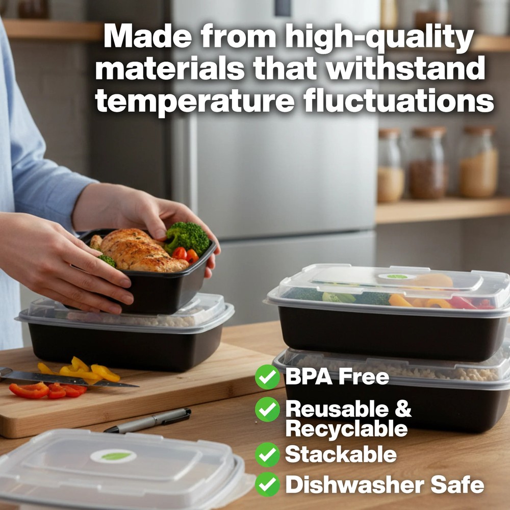 32oz Rectangular Microwaveable Container with Lid, 150 Sets (50/6)