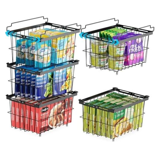 Freezer Organizer Bins - 5 Pack Adjustable & Extra Large 5 Pcs-14.8"-Black