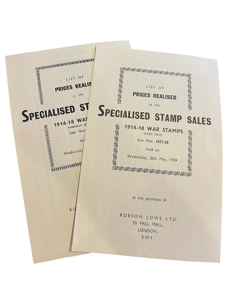 1959 Robson Lowe 1914-18 War Stamps Prices Realised Part 2 & 3 Auction Sheets