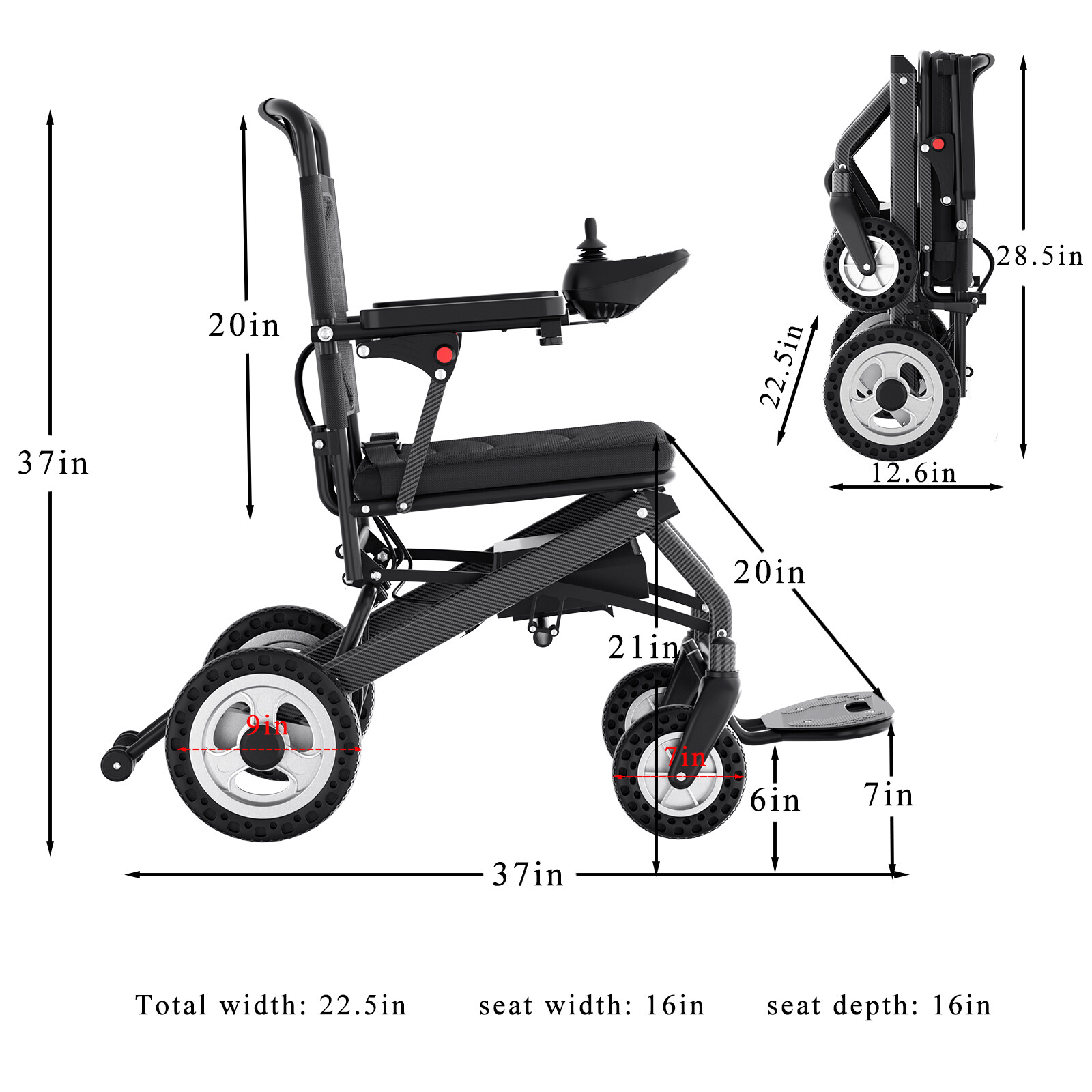 Foldable Electric Powered Mobility Wheelchair Lightweight Motorized Wheel Chair