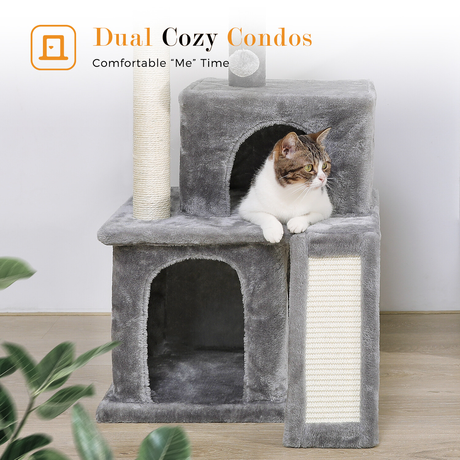 PAWZ Road 34" Cat Tree Tower Sisal Scratching Post with Double Condos Top Perch