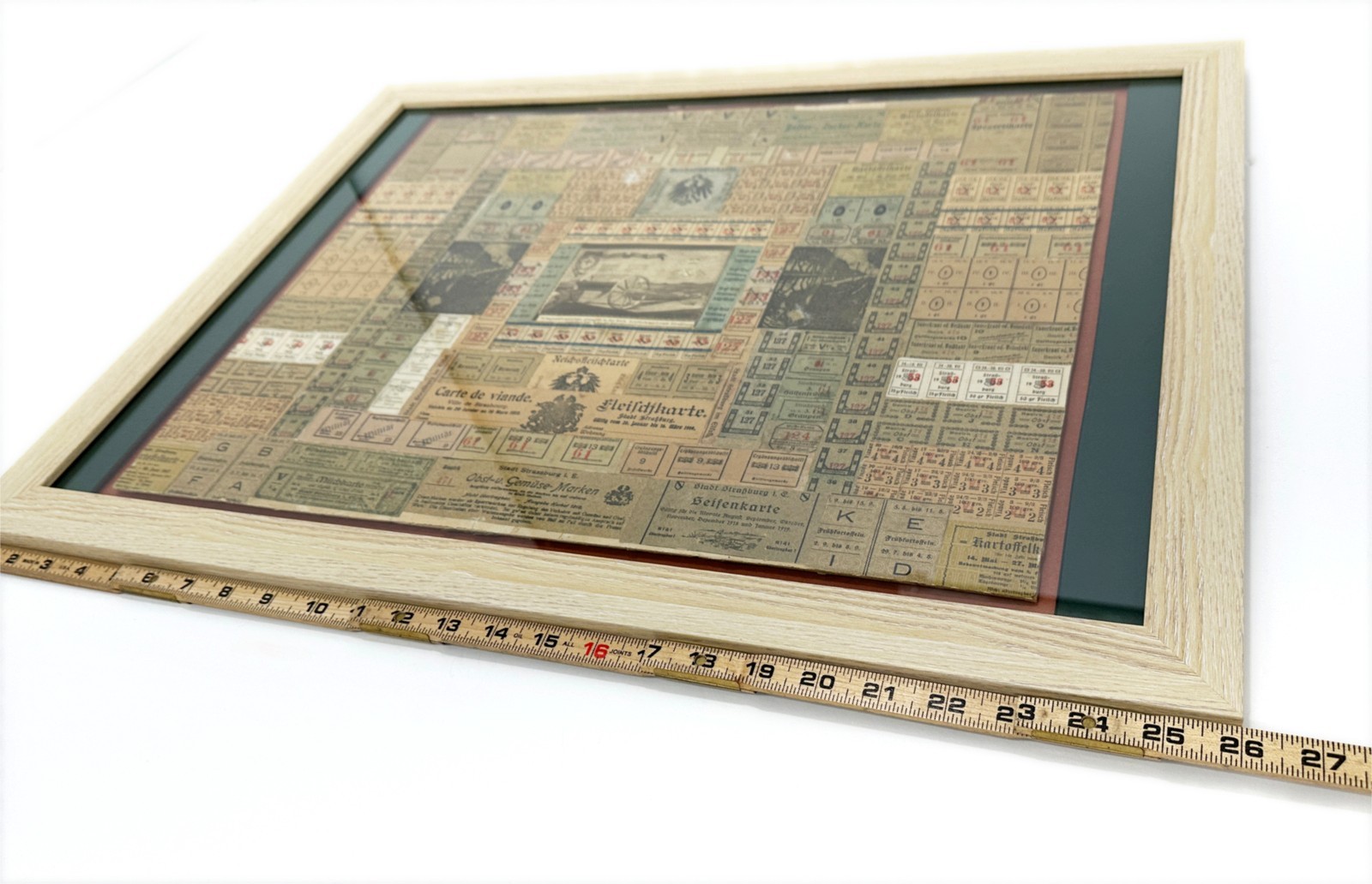 WWI Framed Ration Coupon Collage Folk Art Strasbourg Alsace Germany Trench 1917