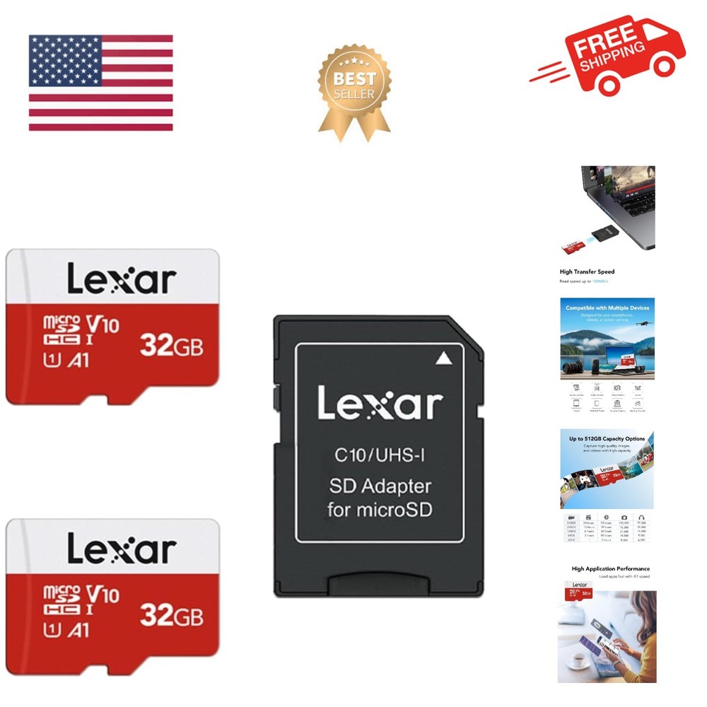 32GB Micro SD Card 2 Pack, microSDHC UHS-I Flash Memory Card with Adapter - U...