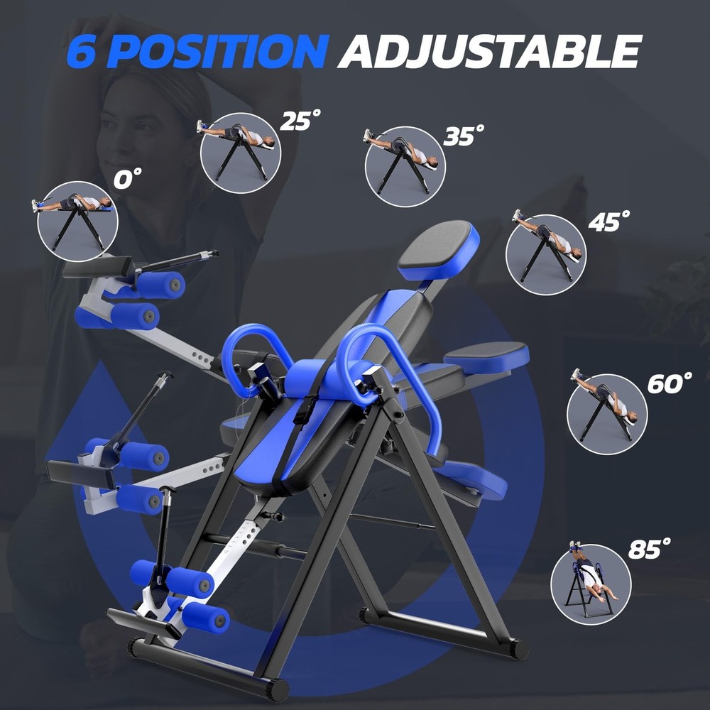 Heavy Duty Inversion Table 300Lb Capacity Back Therapy Reflexology Foldable Blue