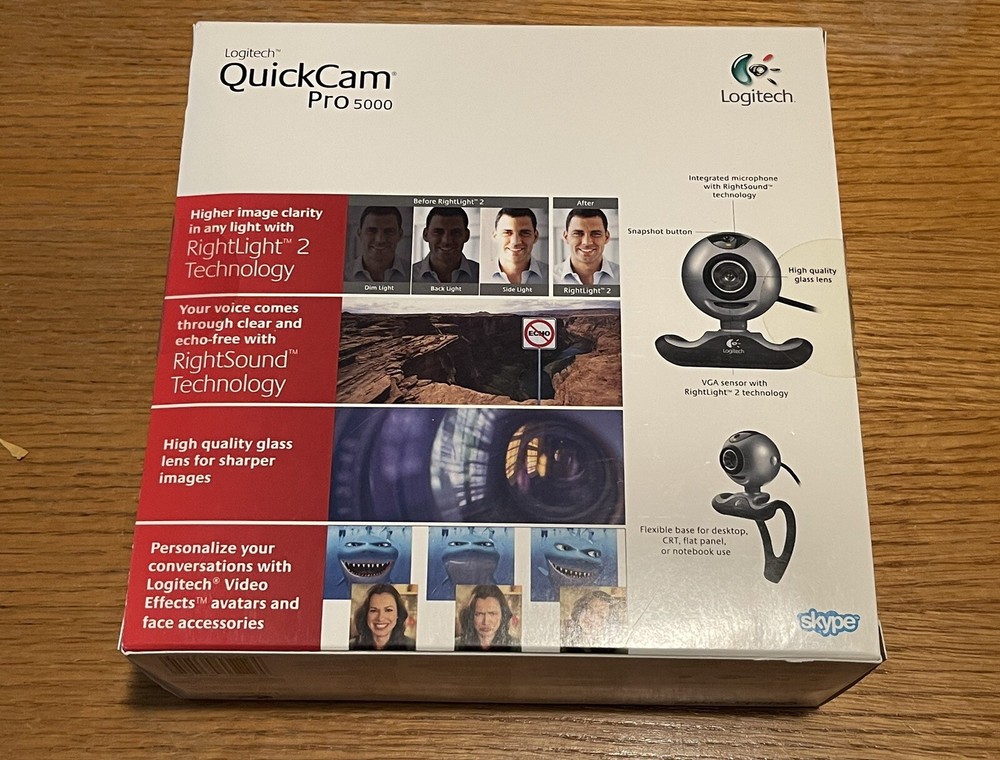 Logitech QuickCam Pro 5000 Webcam For Windows 2000 or XP IN BOX W DISC & MANUAL