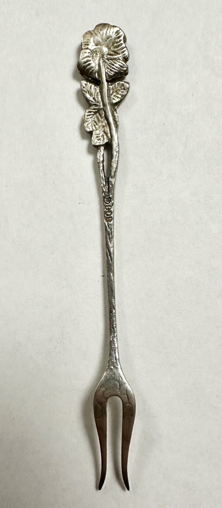 Antique German 800 Silver Open Work Rose Pickle/Olive Fork