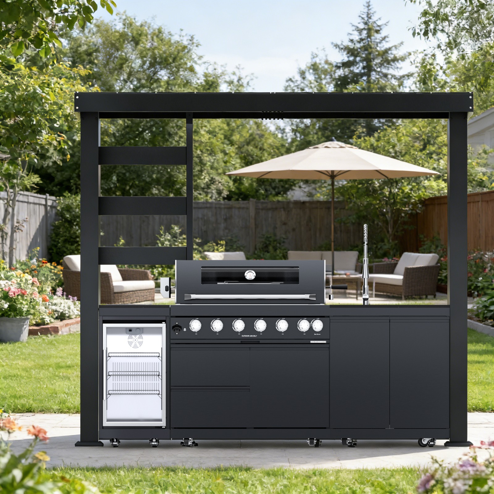 108" 6-Burner 85K BTU Stainless Steel Gas Outdoor Barbecue Island Kitchen Island