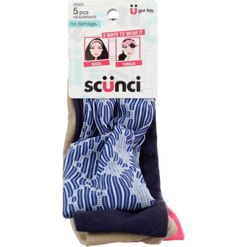 Scunci Mixed Texture Basic & Turban No Damage Headwrap, Assorted Colors, 5 Ct