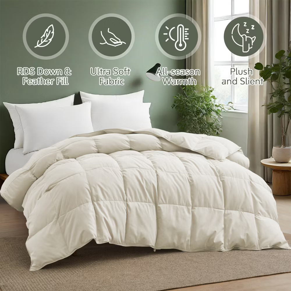 Peace Nest Medium Weight White Goose Down Comforter - Ultra Soft Noiseless