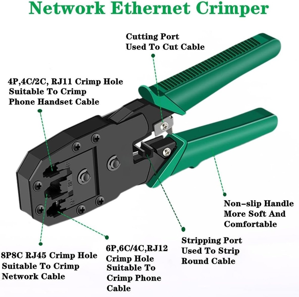 Multi-Functional Ethernet Crimping Kit: 11 Tools for Cat5e & Cat6 Cables