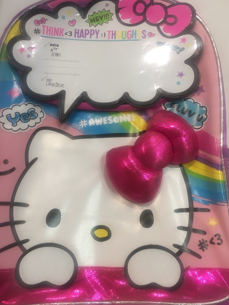 Hello Kitty w Padded 3D Bow, Attached Exterior Thought Board School Backpack