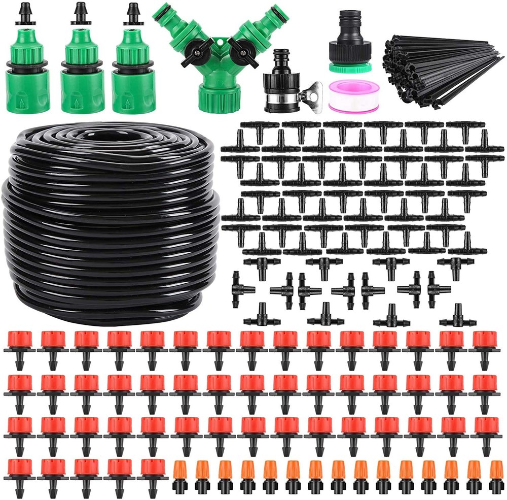 Garden Automatic Irrigation System 164FT 200 Pack Drip Irrigation Kit 1/4" Bl...