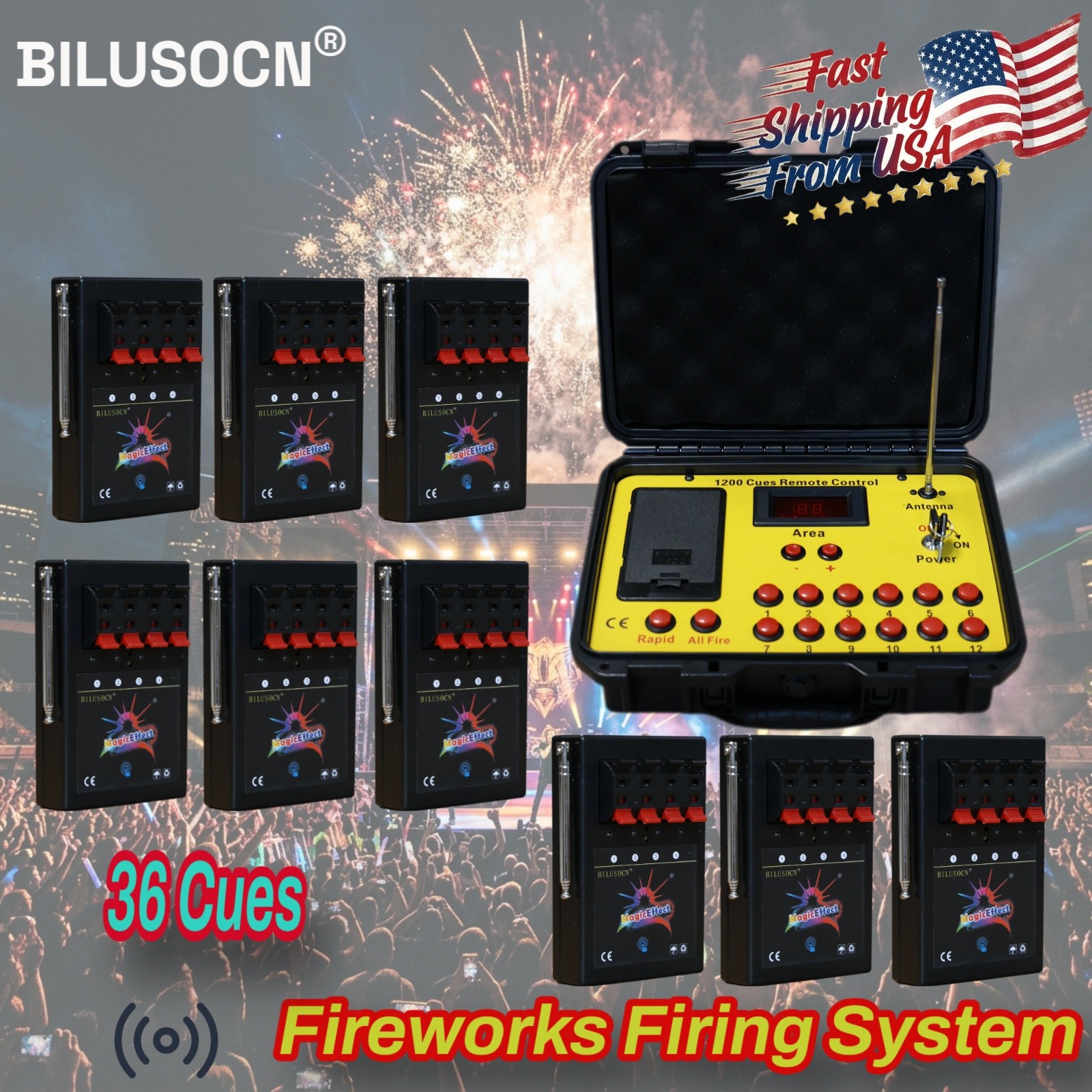 36 Cues Fireworks Firing System Sequential Fire Wireless Remote Pyrotechnic Gear