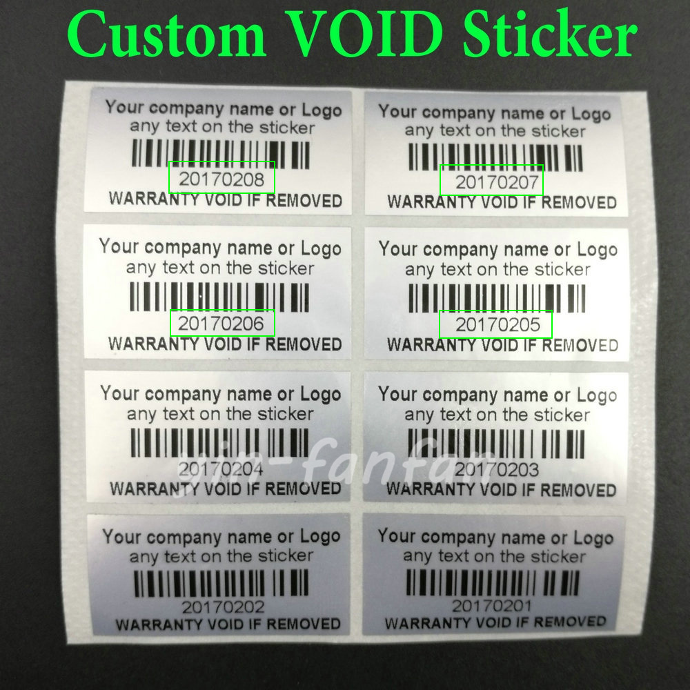 TAMPER EVIDENT 500 CUSTOM PRINTED SILVER BRIGHT VOID SECURITY LABELS 500PCS