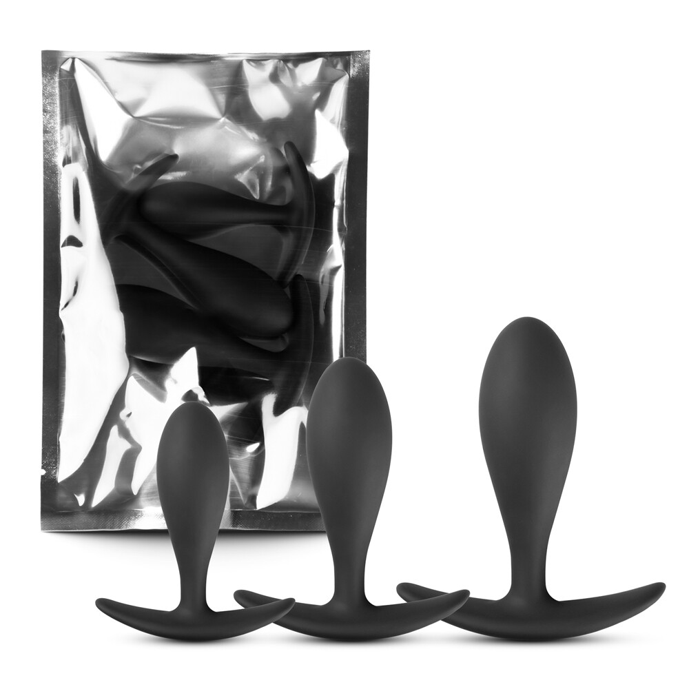 Silicone Trainer Butt Plug Set (Type II), Black (3 pcs) Beginners Starter Set