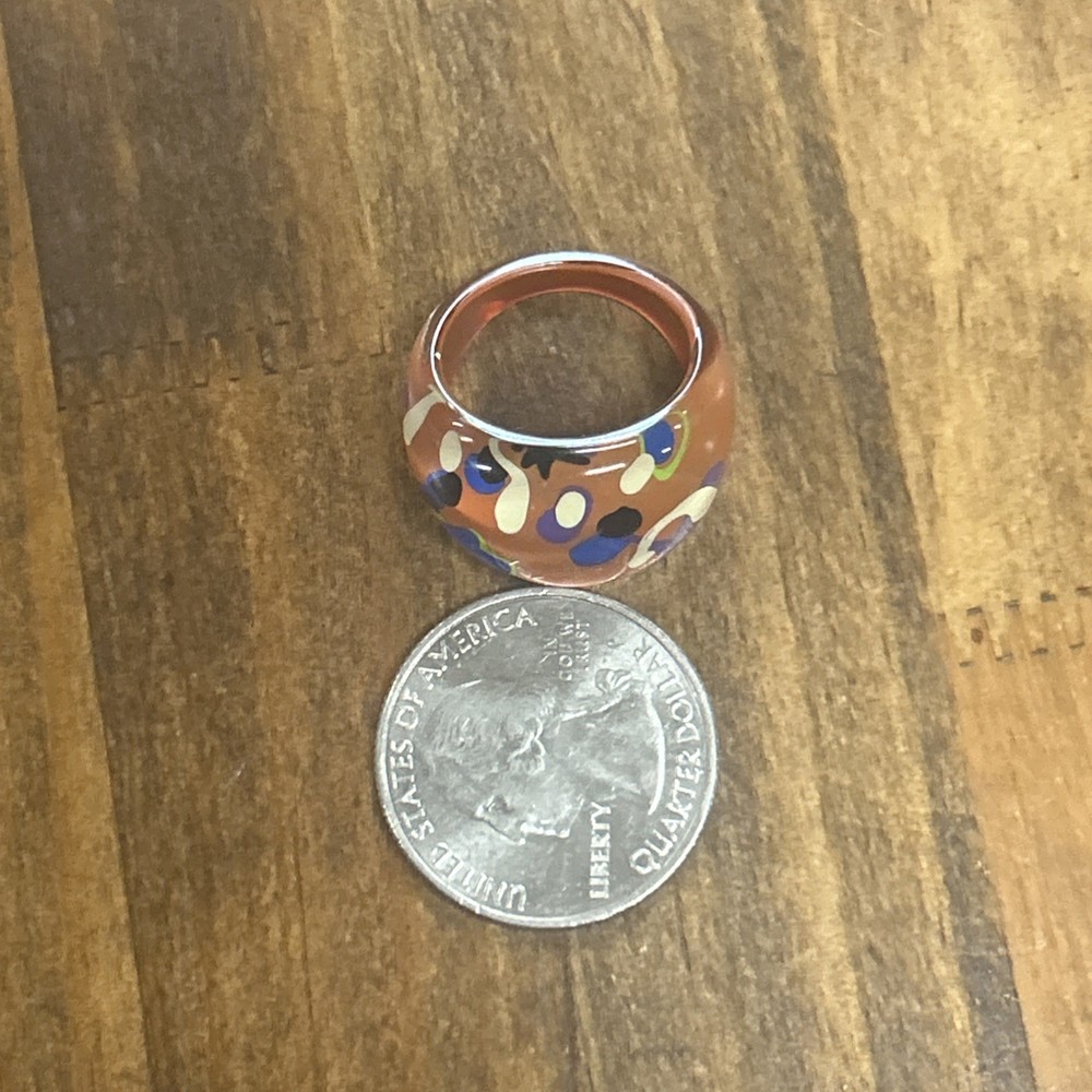 Brown Squiggles Acrylic Ring ~ Size 6.75
