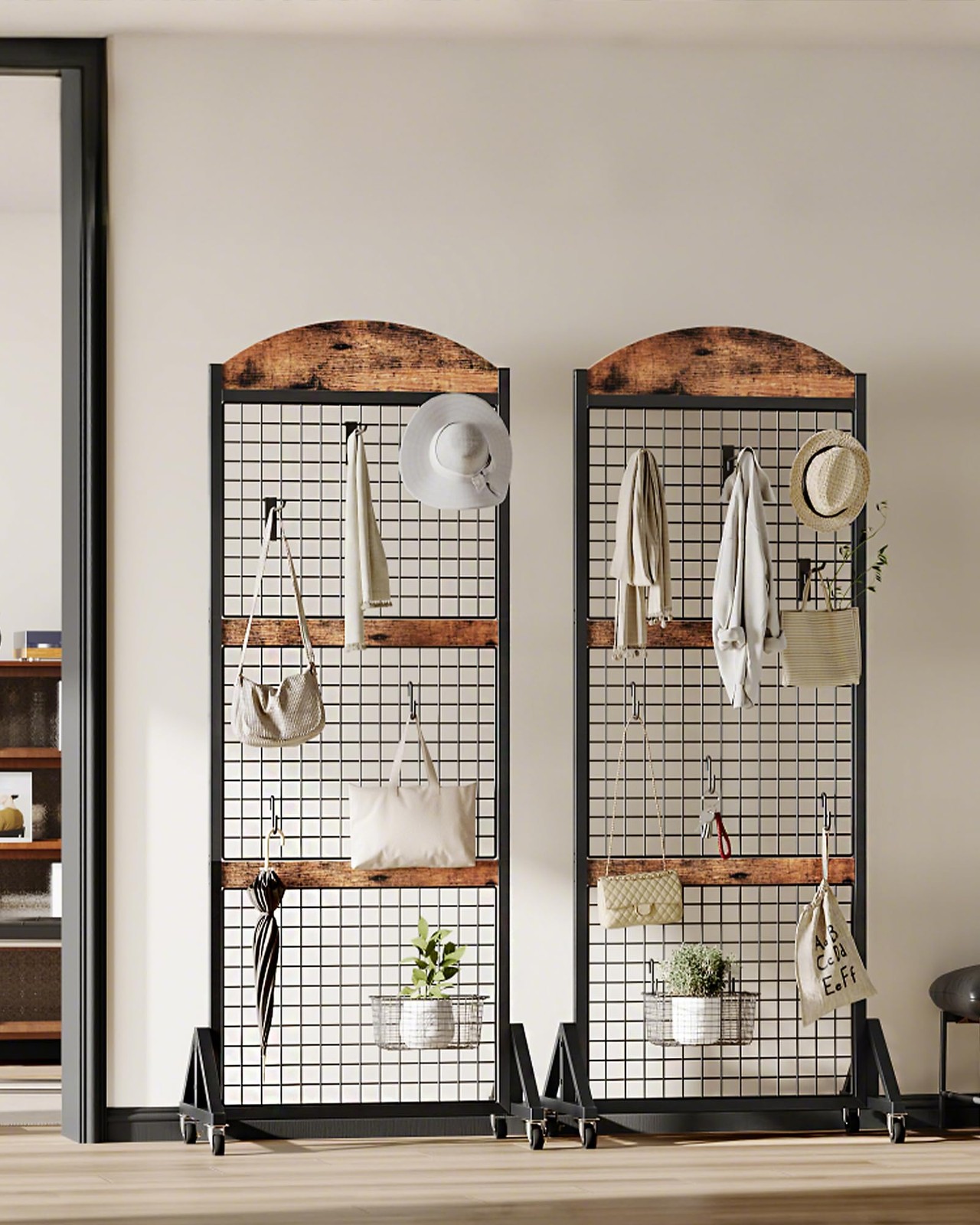 Grid Wall Panel 5.7' x 2' FT Grid Display Rack, 2 Pack Movable Gridwall Displ...