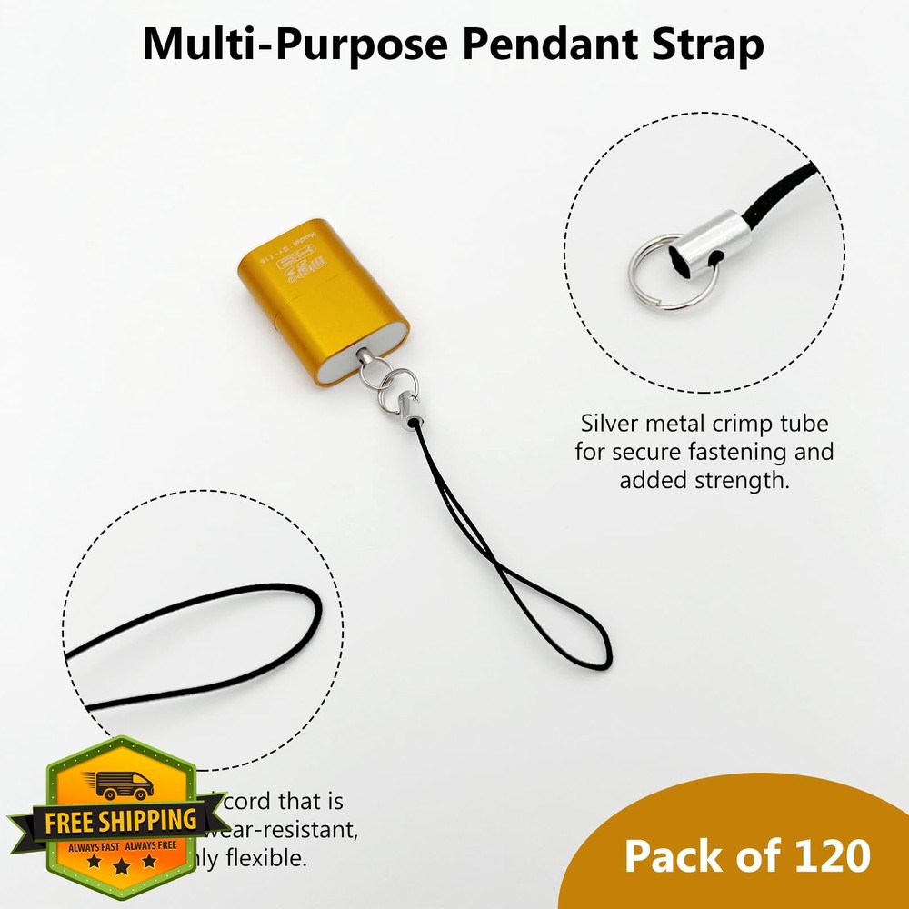 120PCS Cell Phone Split Ring Straps Black Lanyard Charm Cords