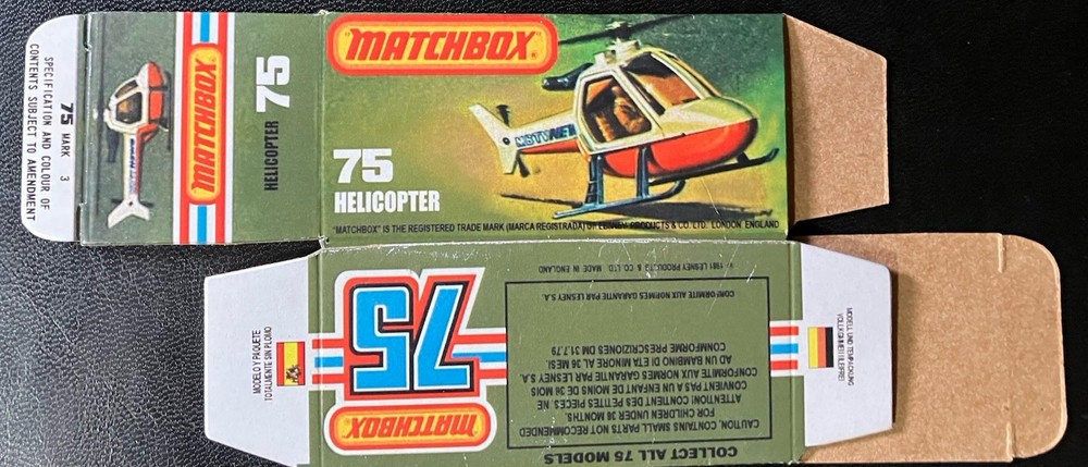 Matchbox Superfast #75 Helicopter ‘77-‘82 Type L Repro Box