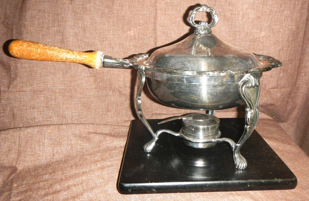 Georgetown Heavy Silverplate Chafing Dish W/Lid, Stand, Burner F.B. Rogers