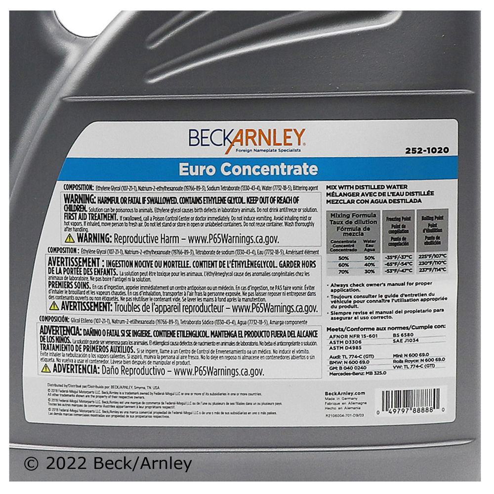 Engine Coolant / Antifreeze Beck/Arnley 252-1020