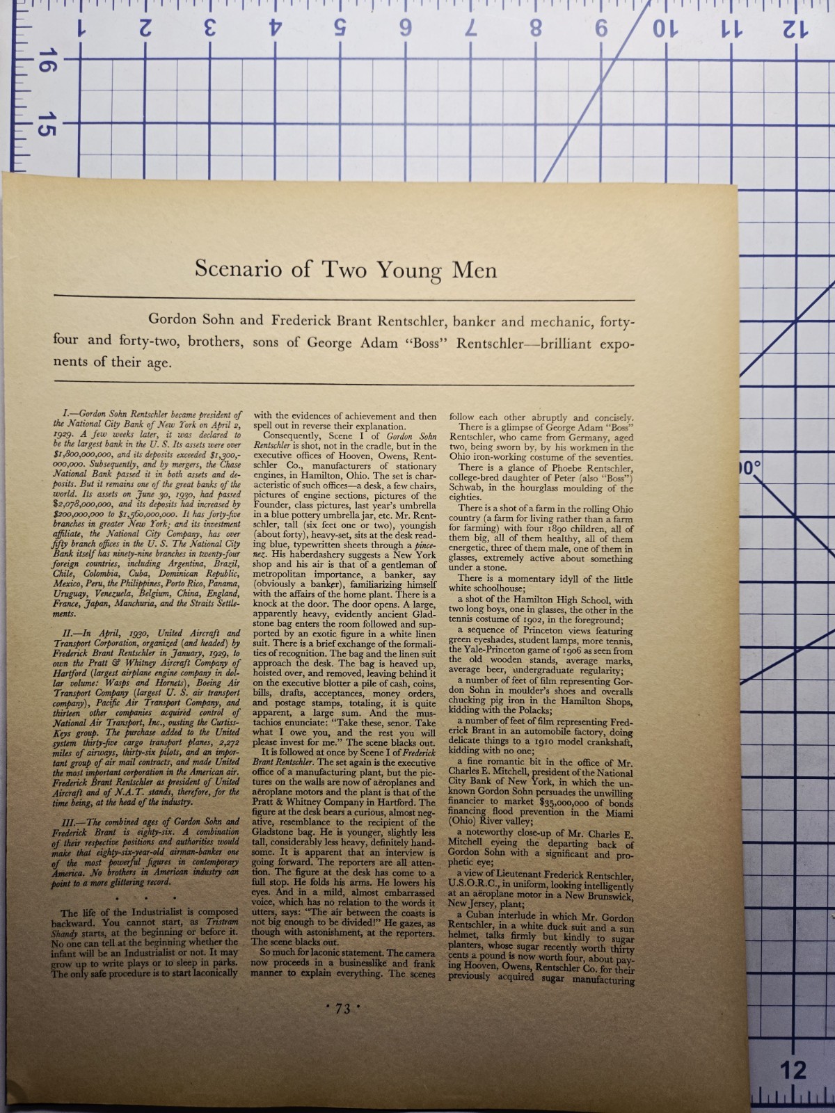 1930 Rentschler Brothers Magazine Article Banking Aviation Tycoons Ervine Metzl