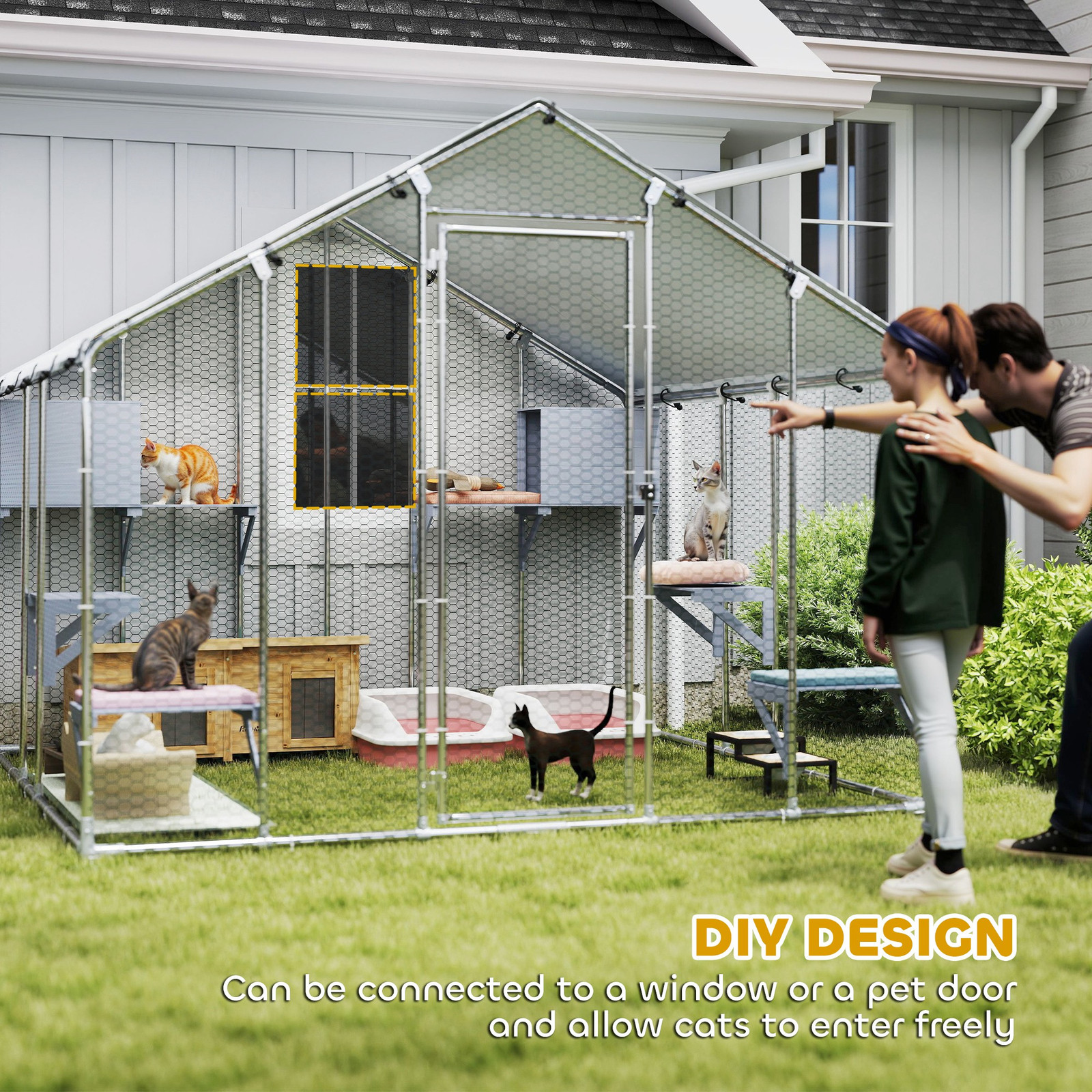 PawHut 94.5" Extra Large Catio, Outdoor Cat Enclosure with Waterproof Cover