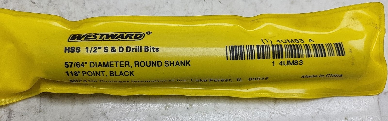 Westward 4UM83 57/64" Reduced Shank Drill Bit High Speed Steel 2 Flute