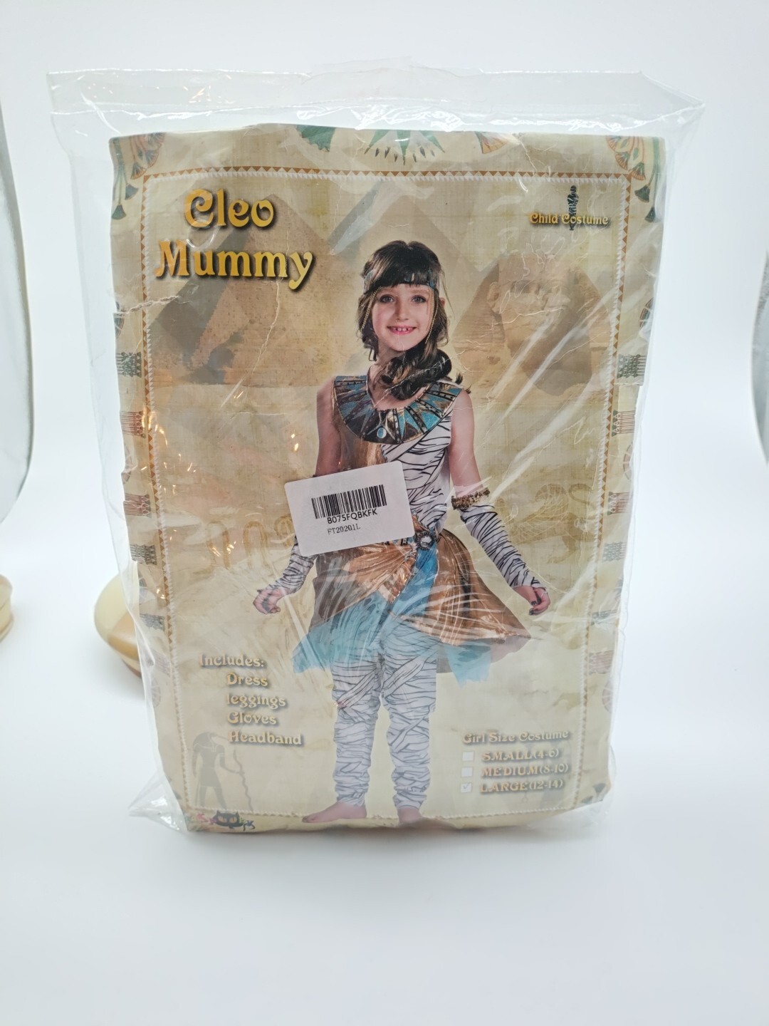 Cleo Mummy Egyptian Halloween Costume Girls Size L 12-14 Dress Leggings Set New