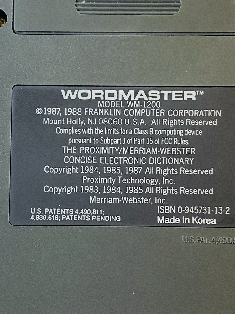 Franklin Wordmaster WM - 1200 Franklin Computer 1987 Handheld