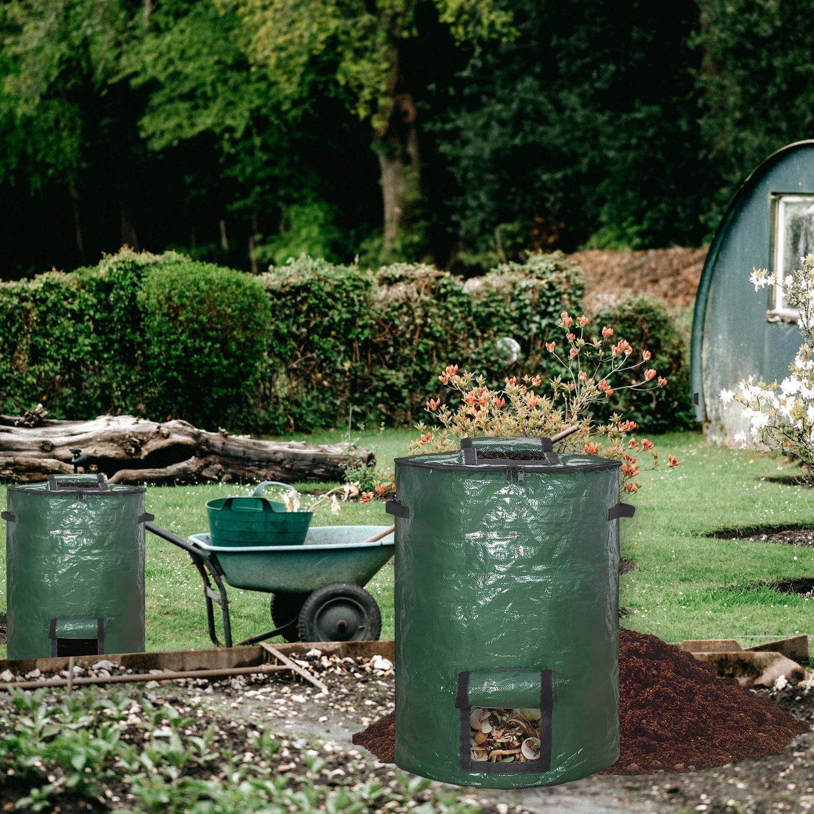 Large Compost Bin Bags,Garden Bags 80 Gallon(300L) Green 2pcs