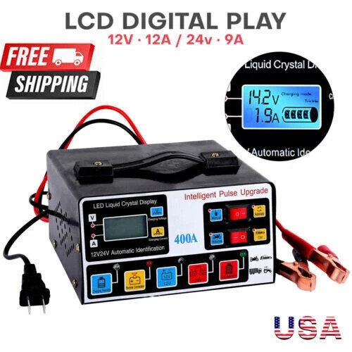400A Heavy Duty Battery Charger 12V/24V Pulse Repair Car Battery Charger Trickle